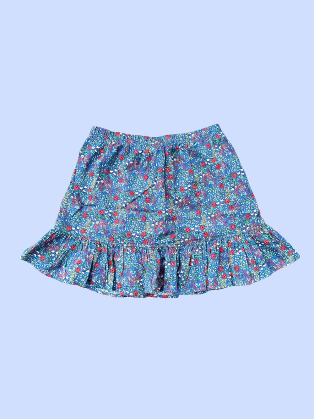 Blue 100% cotton floral mini-skirt! 🍎🫐